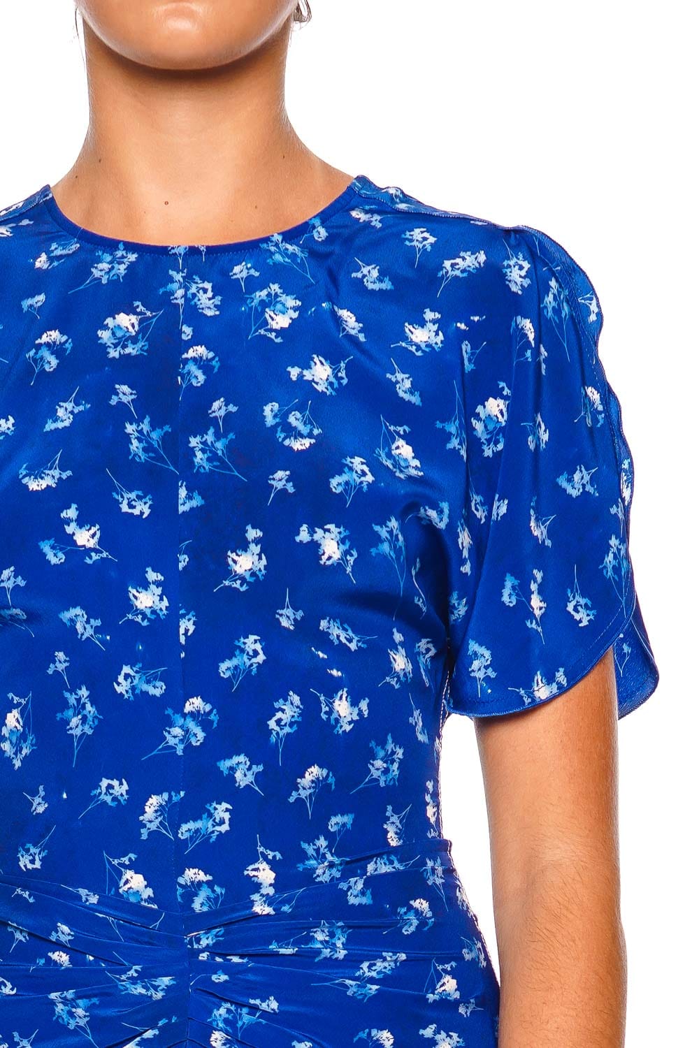 Victoria Beckham Bela Indigo Floral Short Sleeve Midi Dress