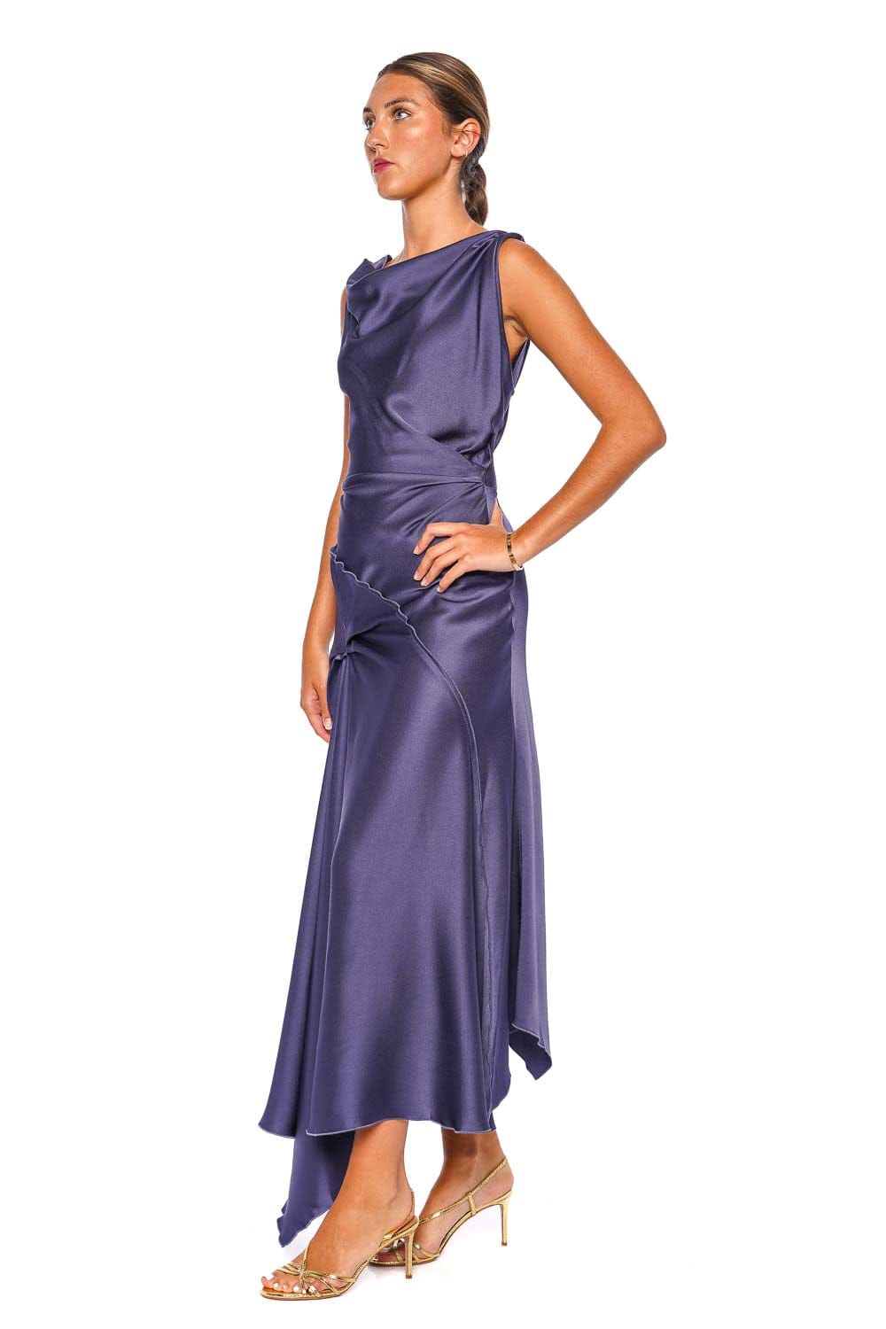 Victoria Beckham Posy Eclipse Sleeveless Asymmetrical Midi Dress