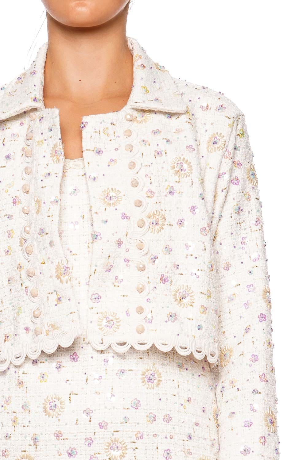 Amelie Embellished Scallop Cropped Jacket