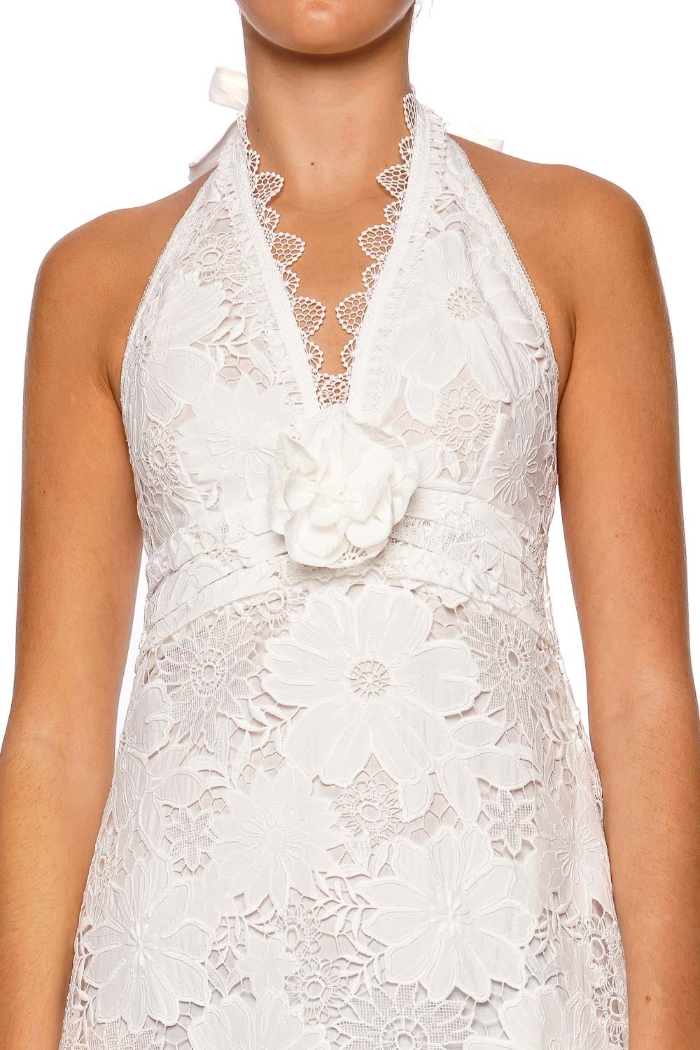 Waimari Calypso White Lace Halter Mini Dress