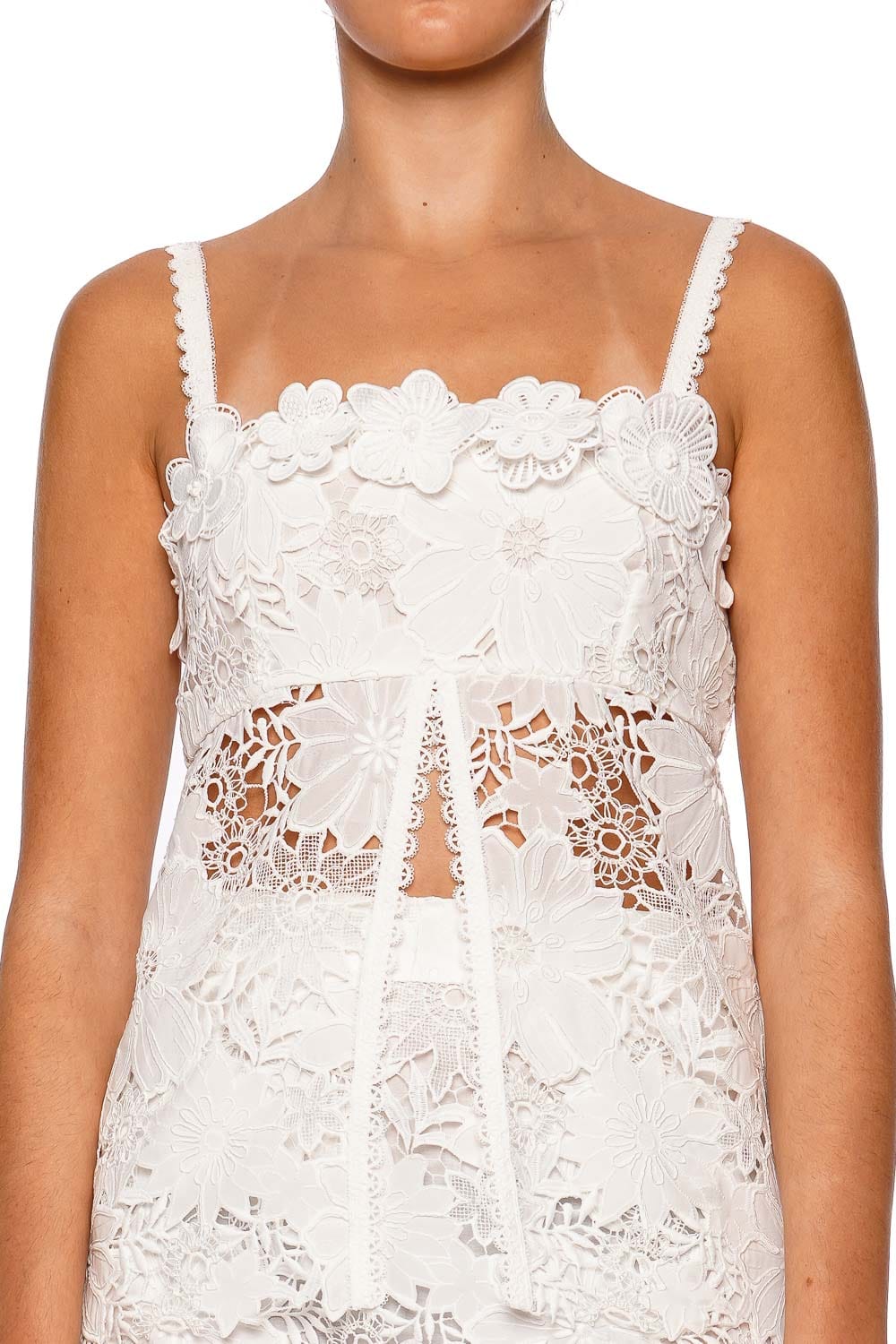 Waimari Magnolia White Lace Top with Floral Appliqué
