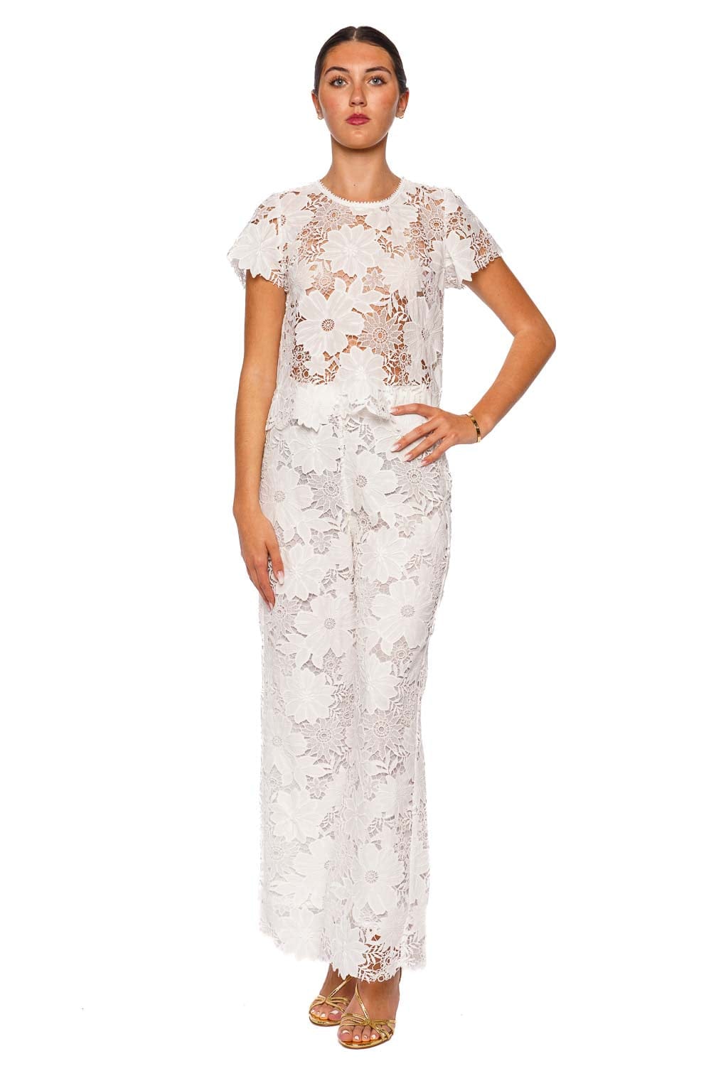 Waimari Solange White Lace Wide-Leg Pants