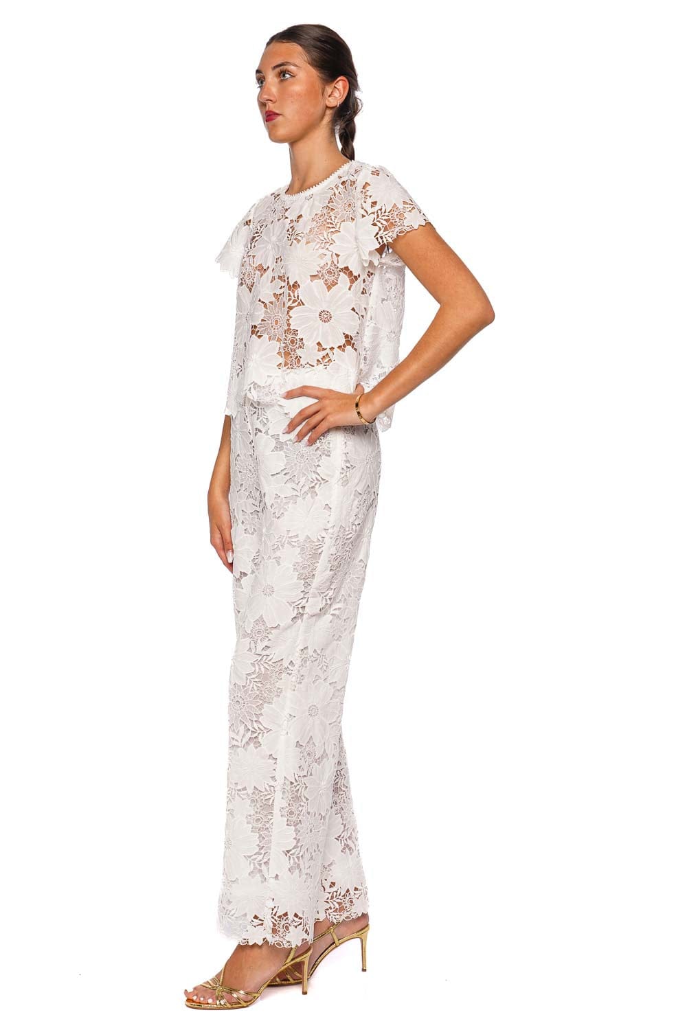 Waimari Solange White Lace Wide-Leg Pants