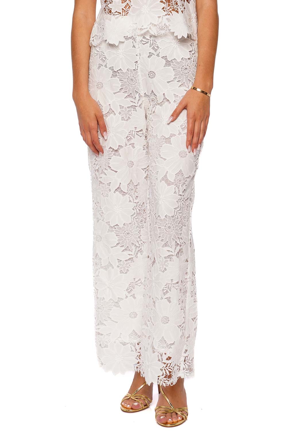 Waimari Solange White Lace Wide-Leg Pants