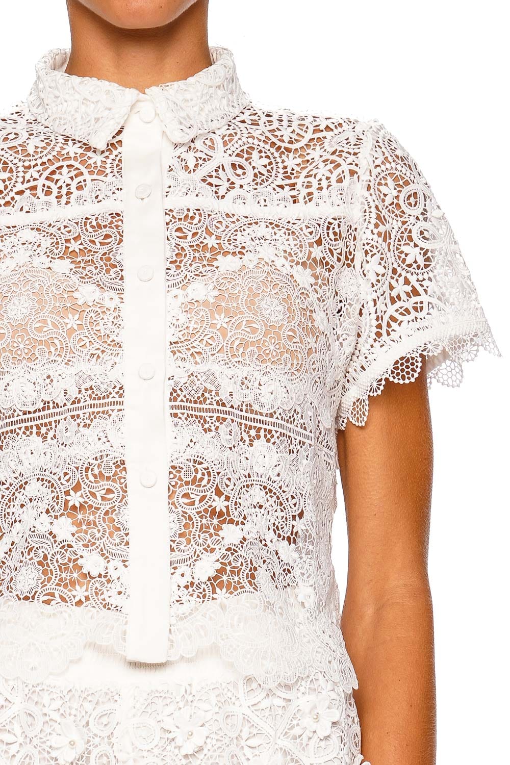 Waimari Nerissa White Lace Short Sleeve Top