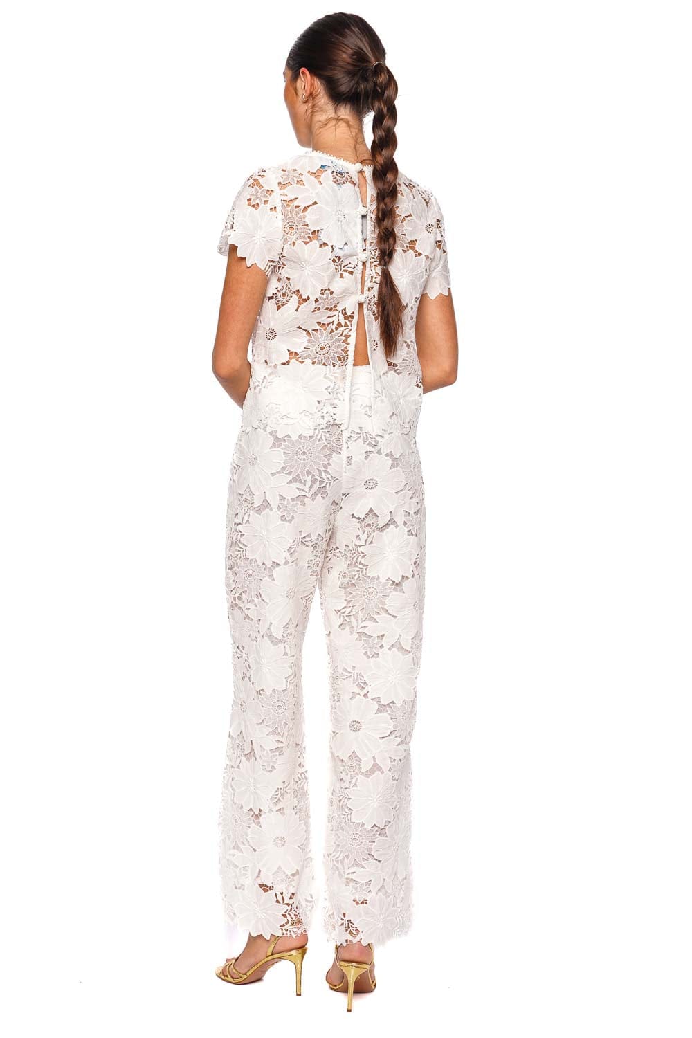 Waimari Coqui White Lace Short Sleeve Crop Top