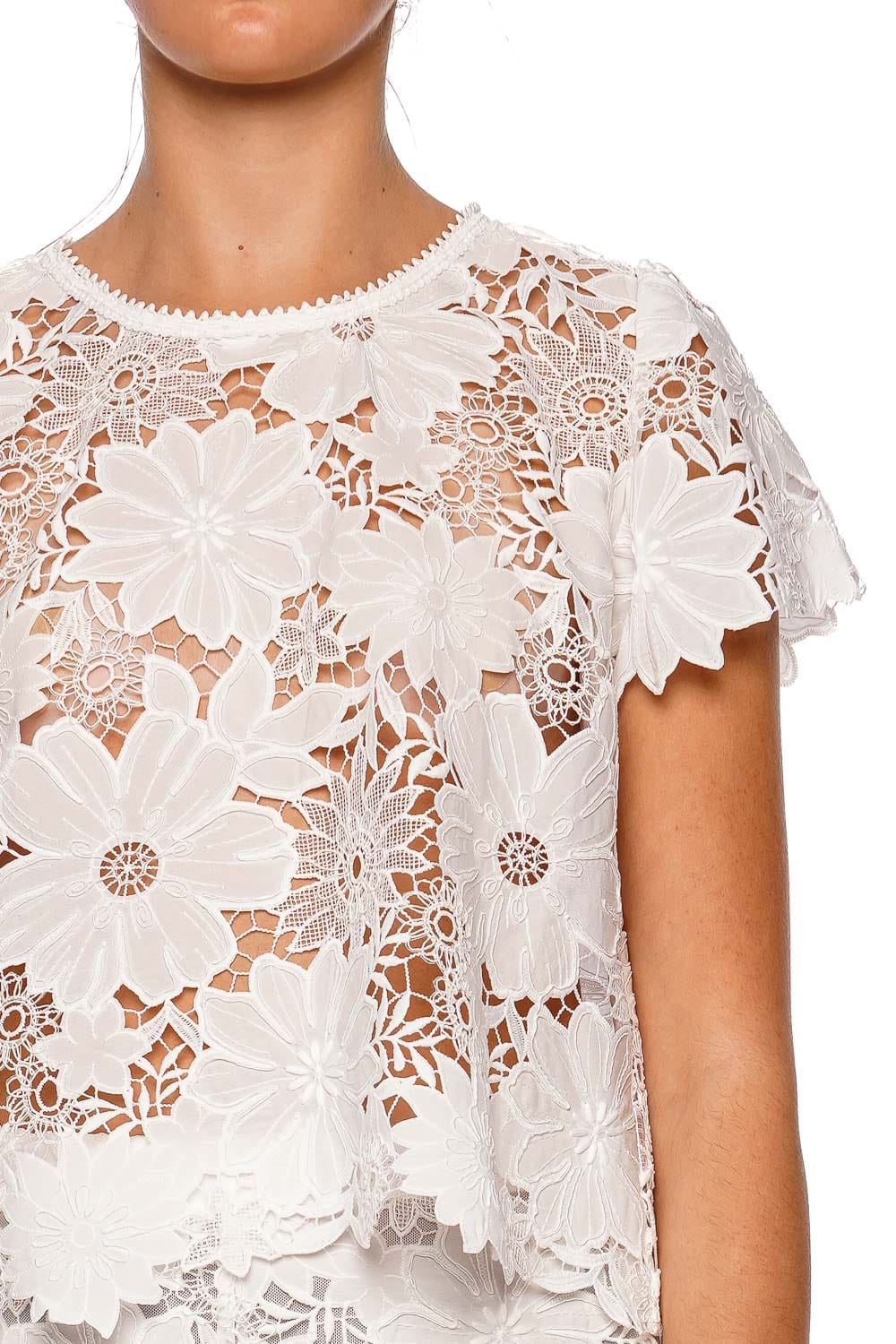 Waimari Coqui White Lace Short Sleeve Crop Top