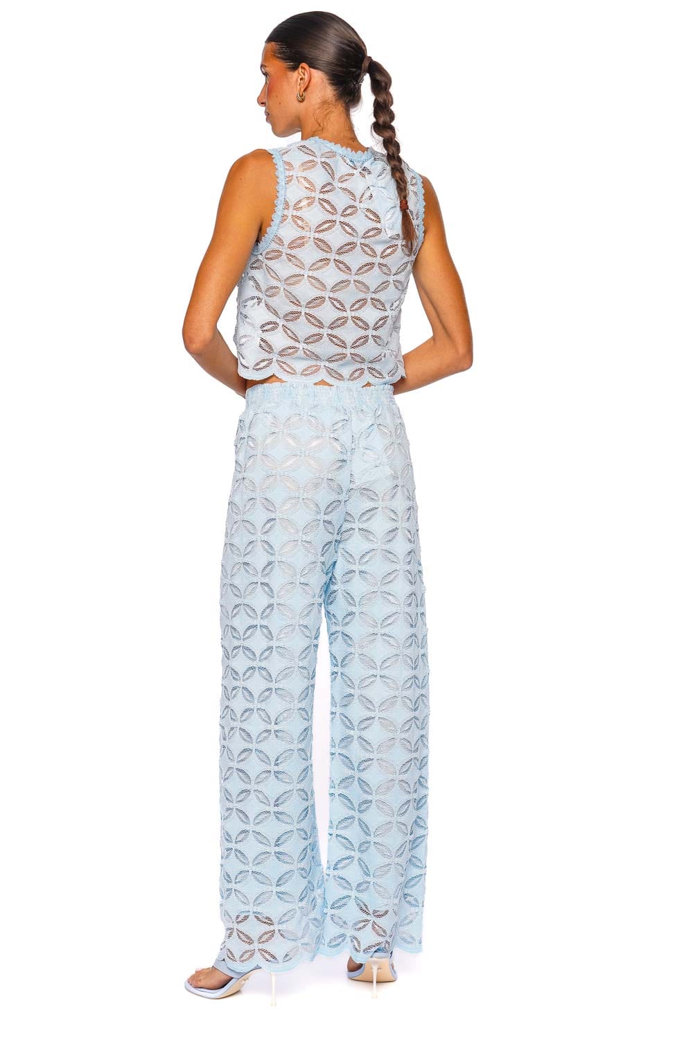 Waimari Toscana Sheer Blue Lace Tie Front Top