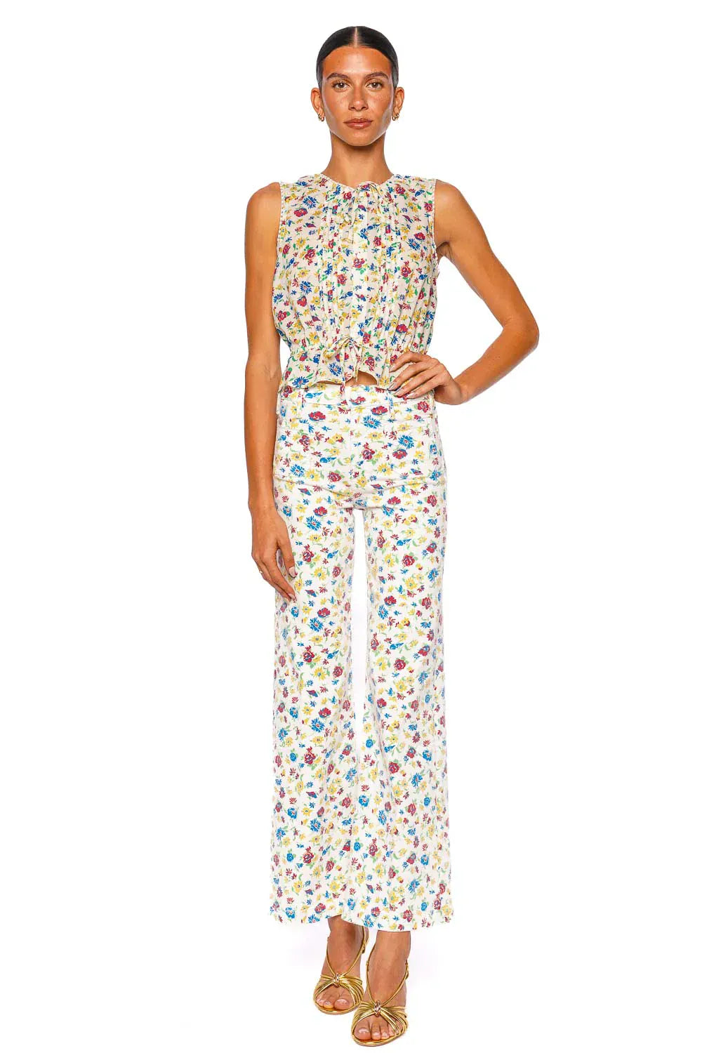 MOTHER Denim The Love Letter Rose Bowl Sleeveless Floral Blouse