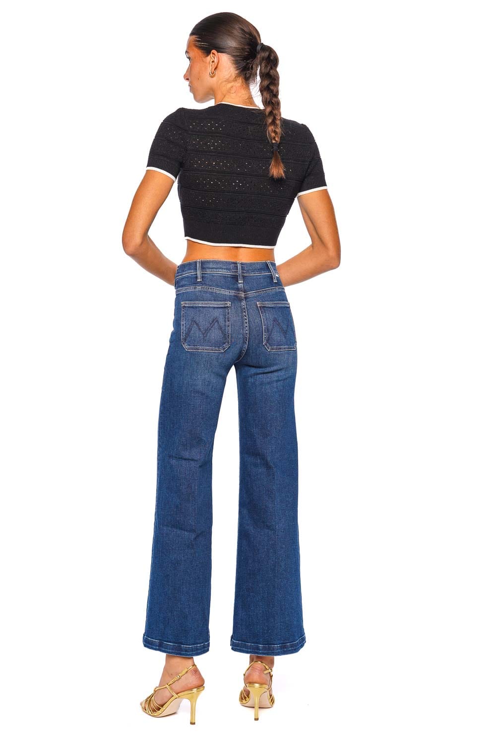 MOTHER Denim Hustler Roller Patch Pocket Wide Leg Jeans Medium Blue