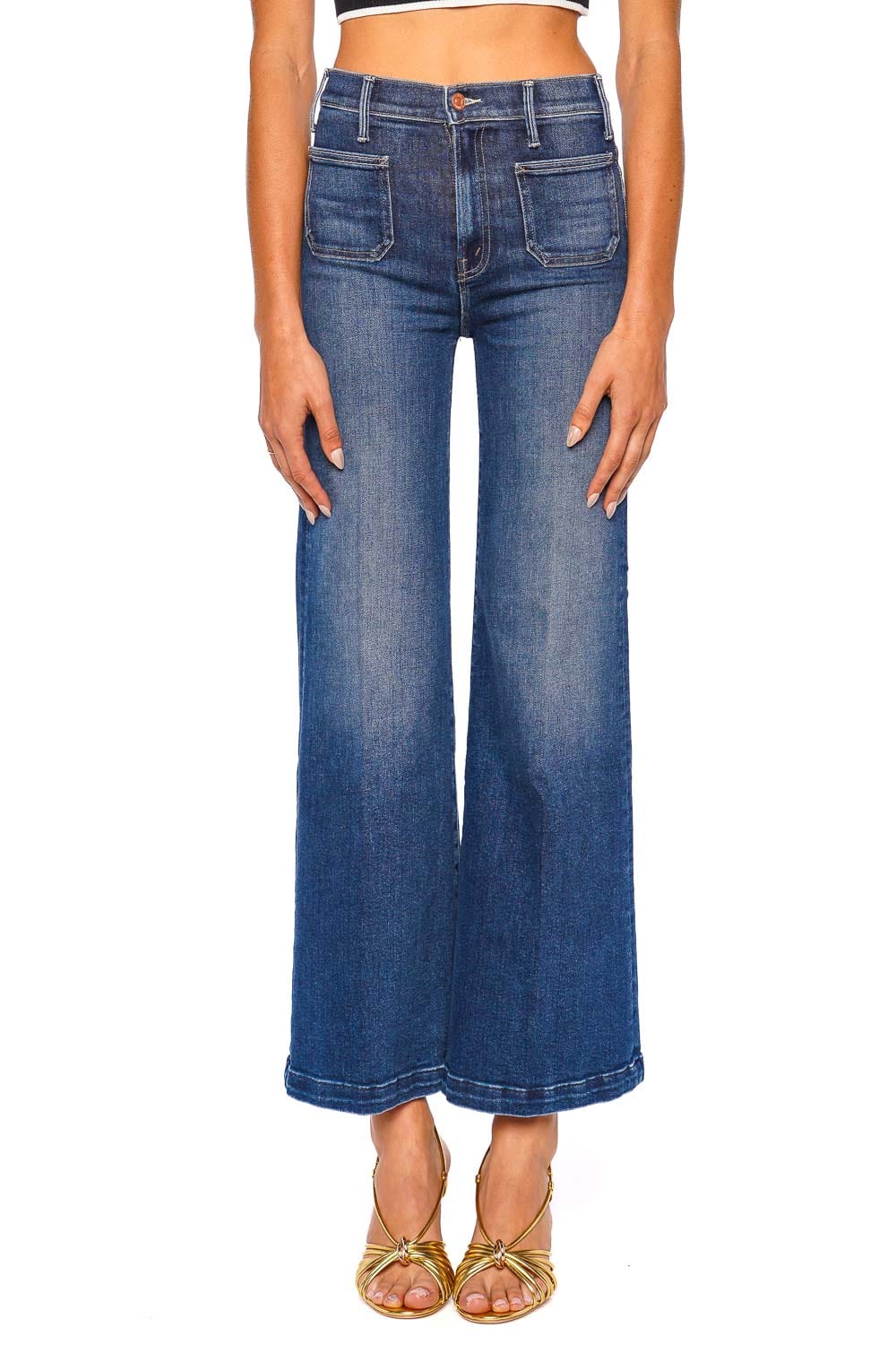 MOTHER Denim Hustler Roller Patch Pocket Wide Leg Jeans Medium Blue