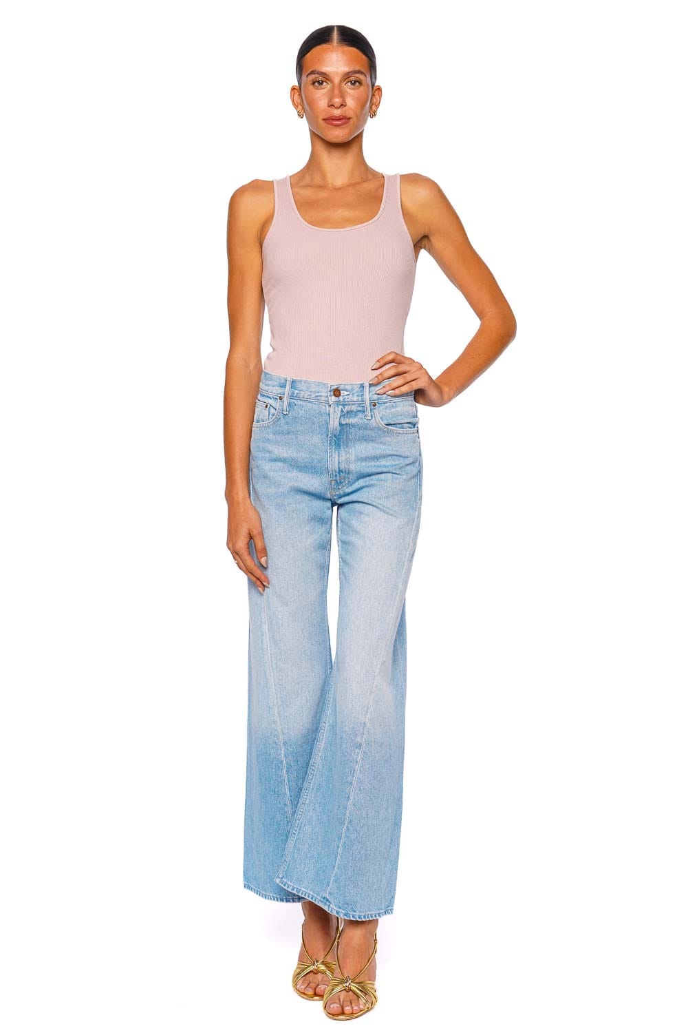 MOTHER Denim The Lemon Twist Sneak Munchies Light Wash Wide Leg Jeans