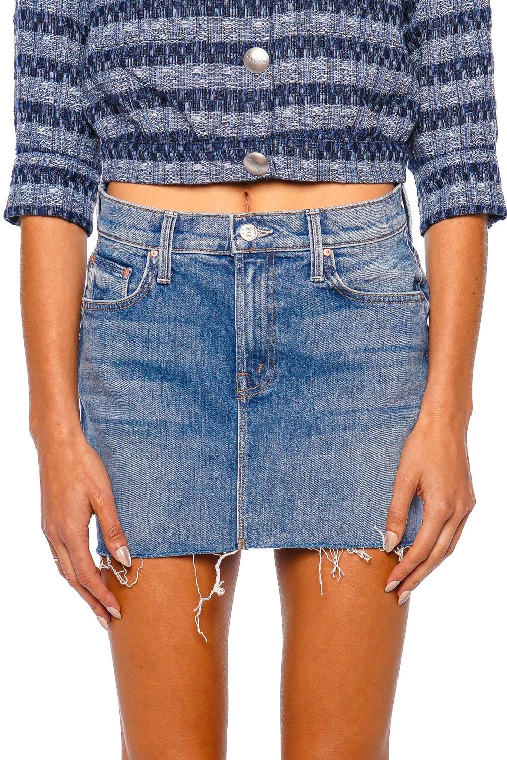 MOTHER Denim The Ditcher Fray Denim Mini Skirt