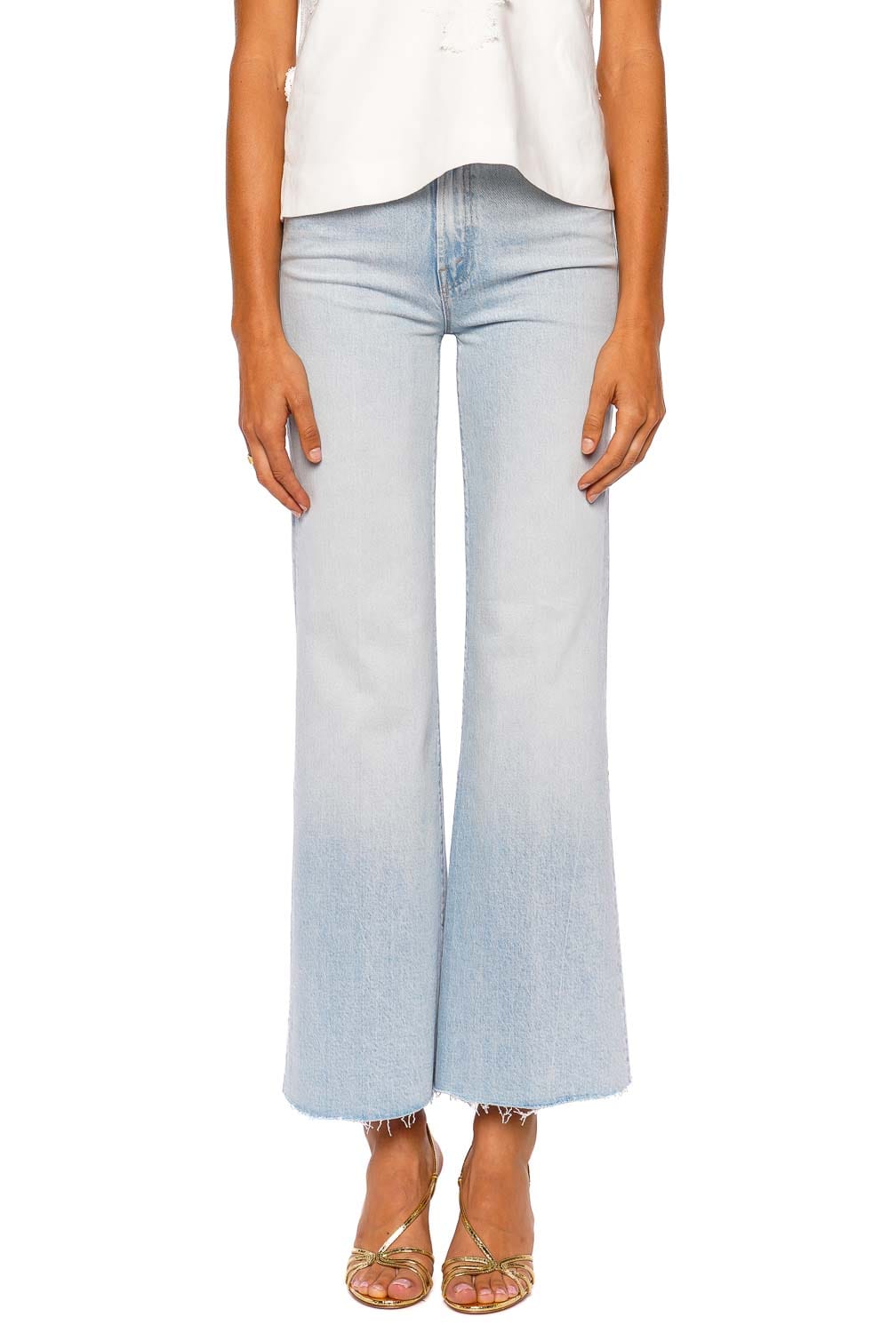 MOTHER Denim The Hustler Roller Skimp Fray Light Blue Wide Leg Jeans