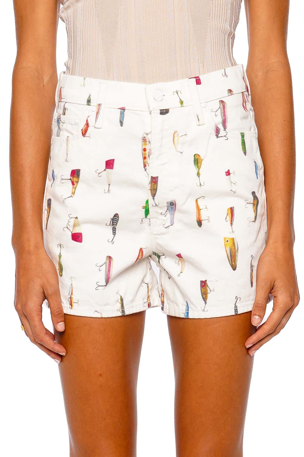 MOTHER Denim The Dodge Ball Short White Printed Tailored Shorts