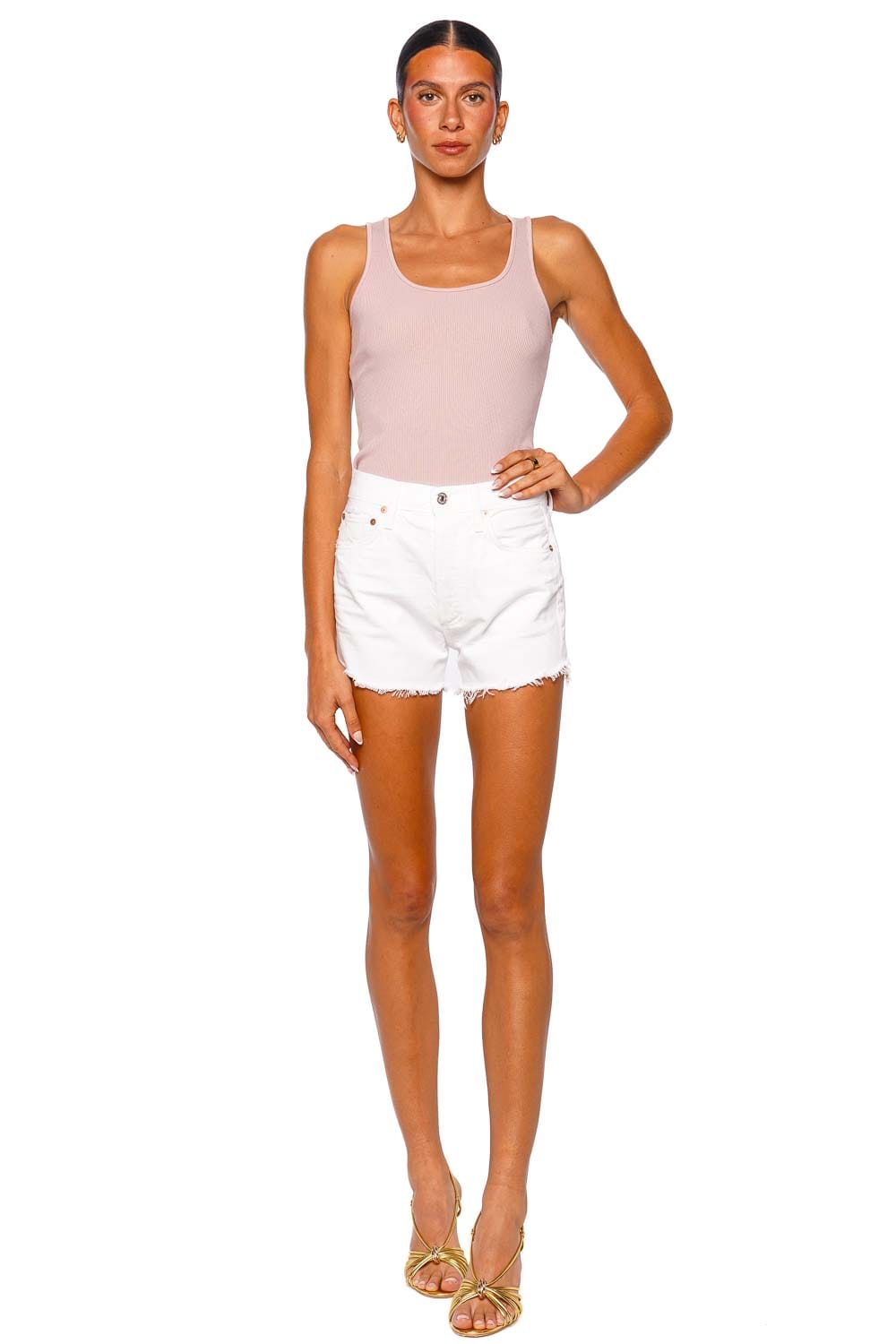 Citizens of Humanity Marlow White High Rise Frayed Hem Denim Shorts