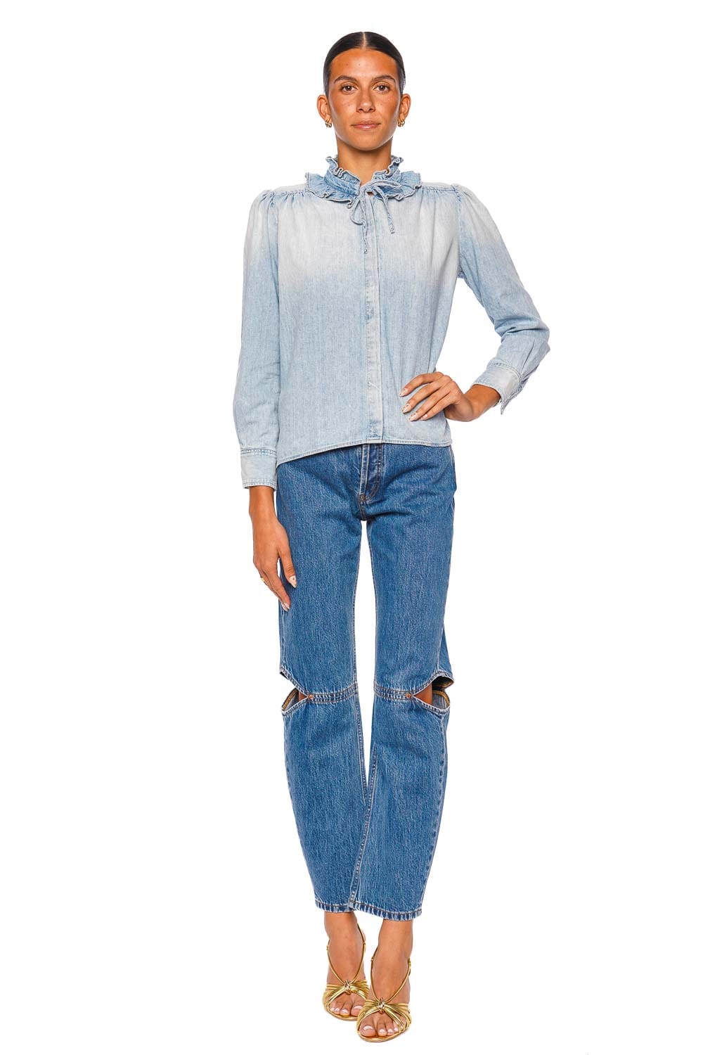 FENDROMA シャツ Daylight Scallop Embroidered Denim Shirt