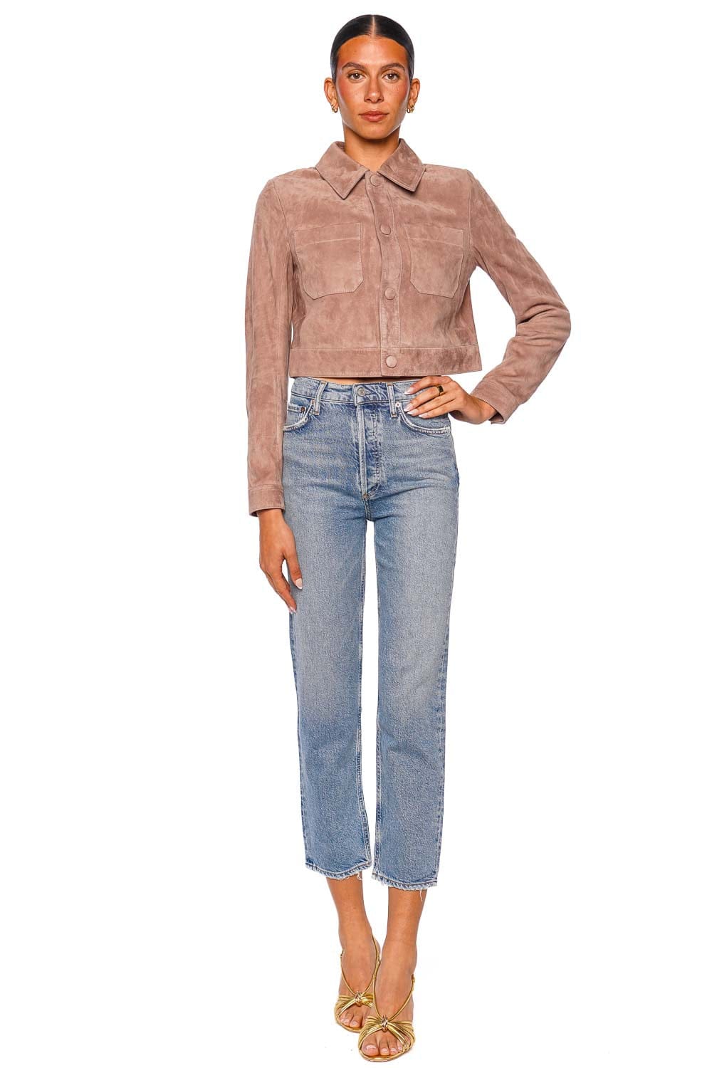 FRAME Small Mauve Suede Cropped Jacket Long Sleeve