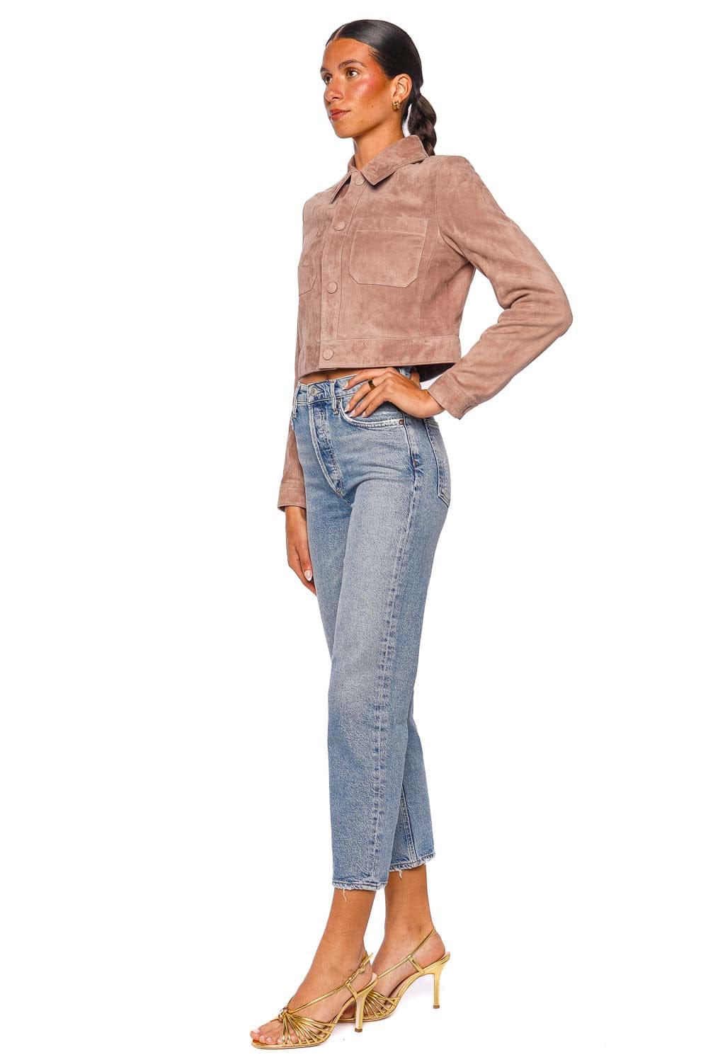 FRAME Small Mauve Suede Cropped Jacket Long Sleeve