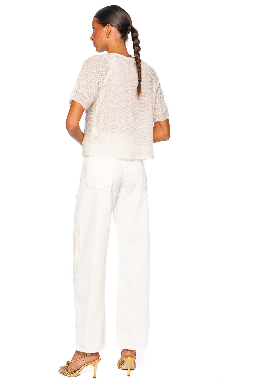 FRAME The Delicate Tie Cream Short Sleeve Sweater