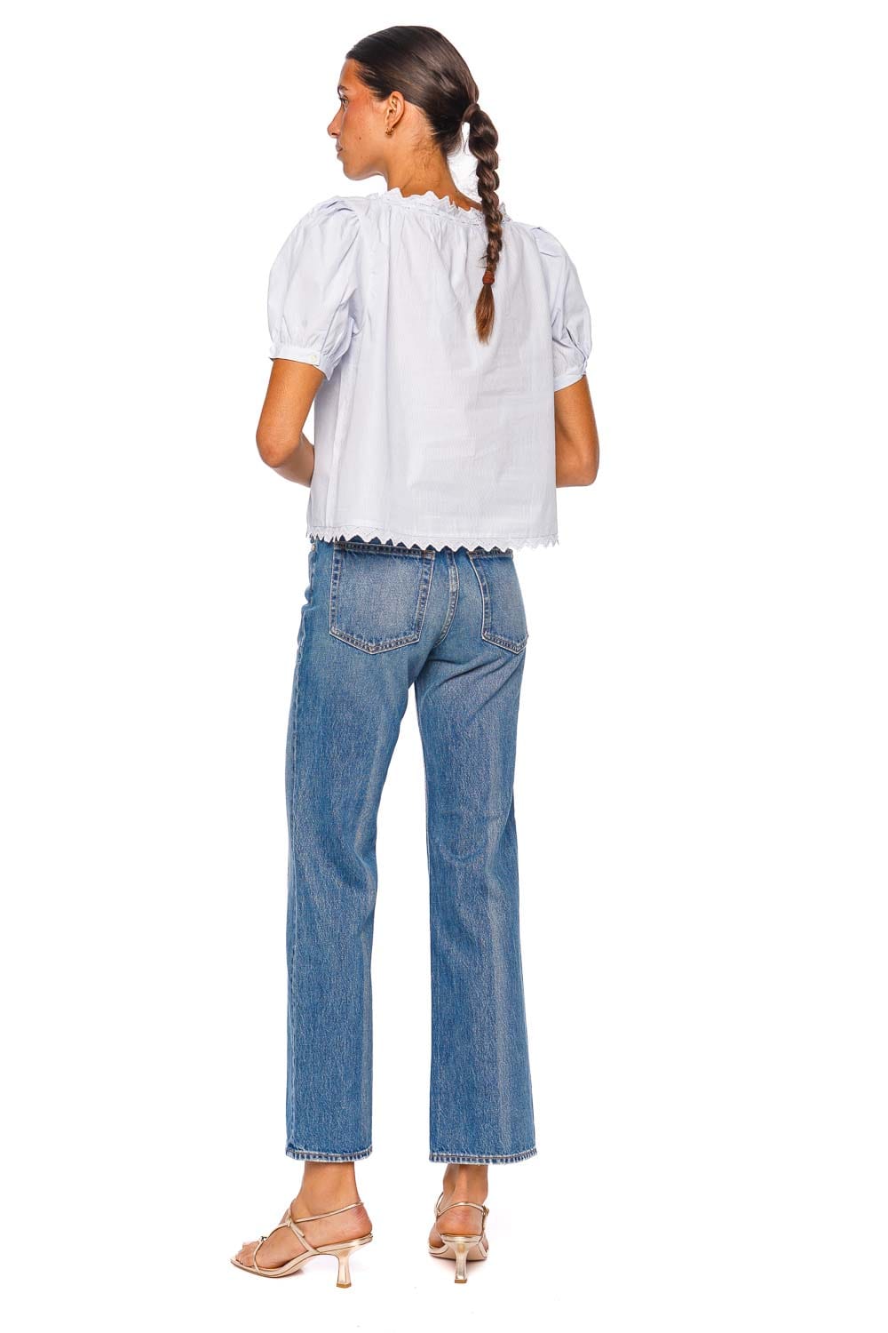 FRAME The Serene Top Short Sleeve Powder Blue Blouse