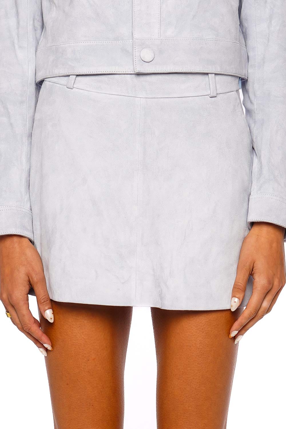 FRAME The Suede Sky Blue Mini Skirt