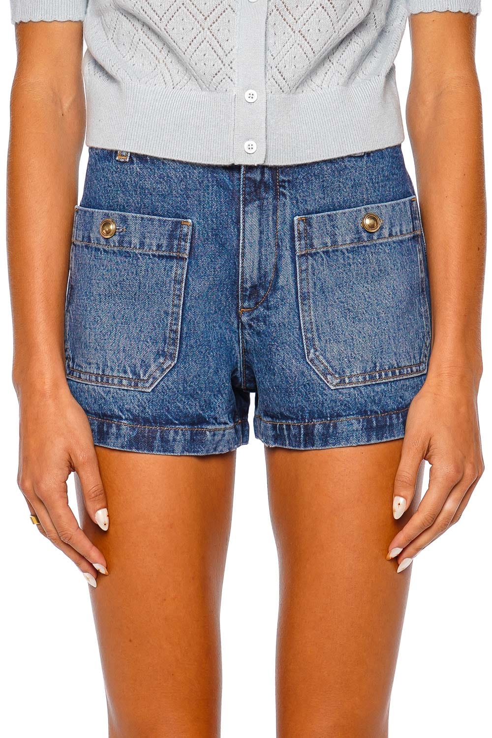 FRAME The Cruise Short Blue High Rise Denim Shorts