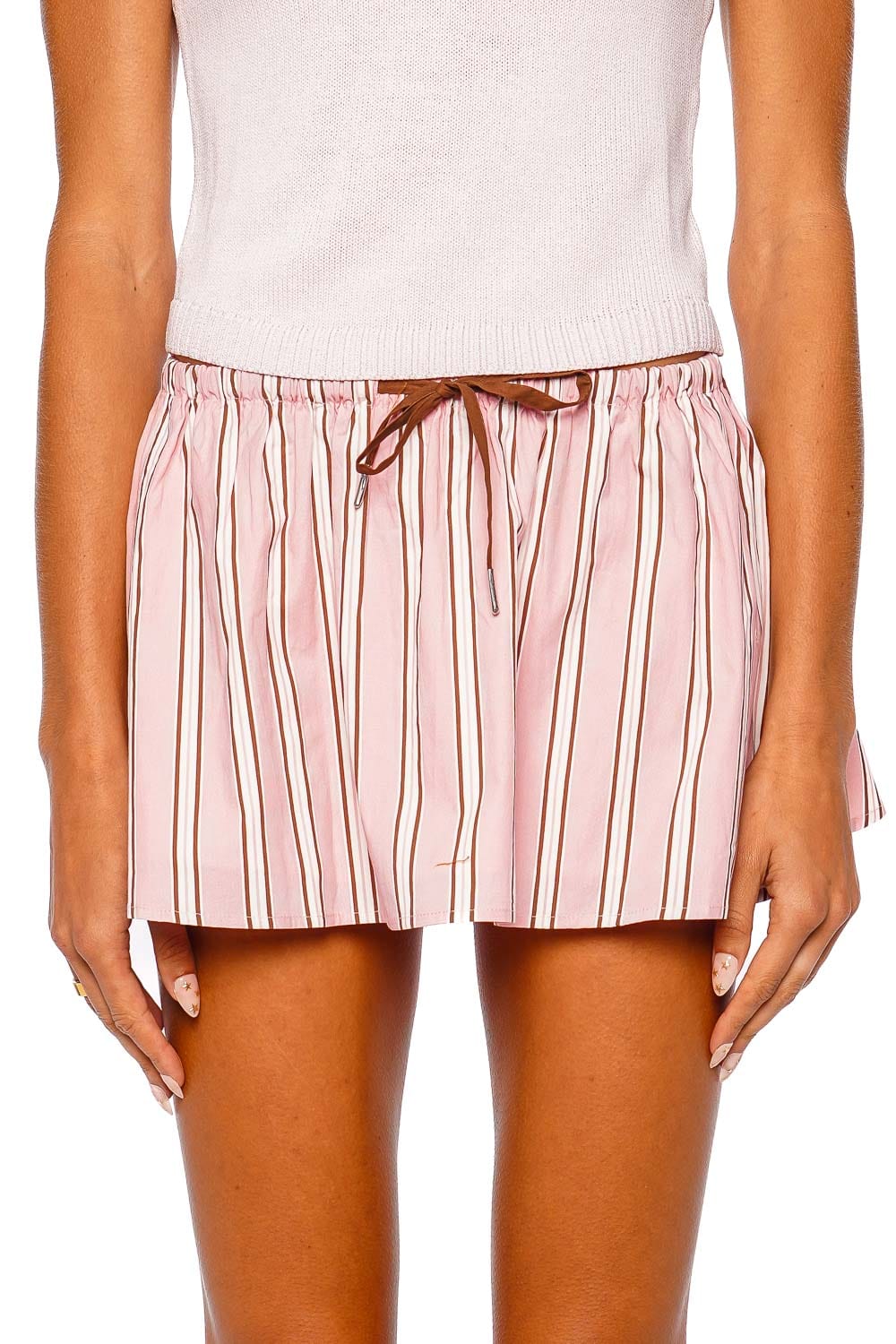 Sinclair Pink Striped Drawstring Mini Skirt