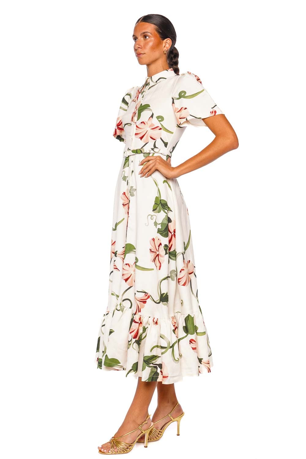 LEO LIN Becca Vine Print Short Sleeve Midi Shirt Dress