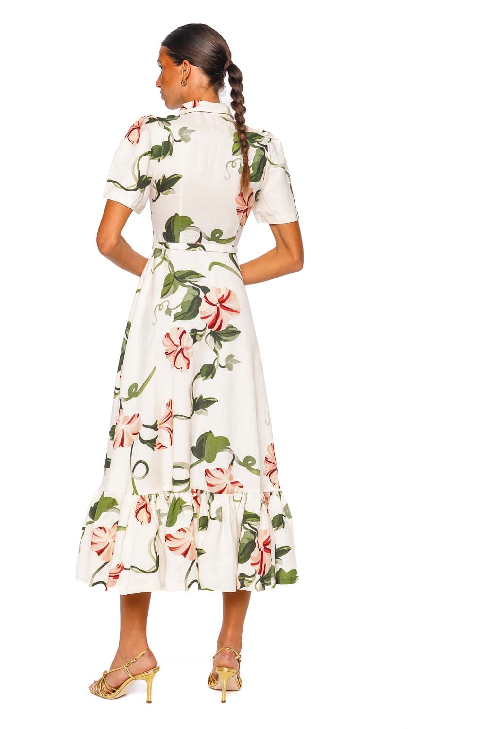 LEO LIN Becca Vine Print Short Sleeve Midi Shirt Dress