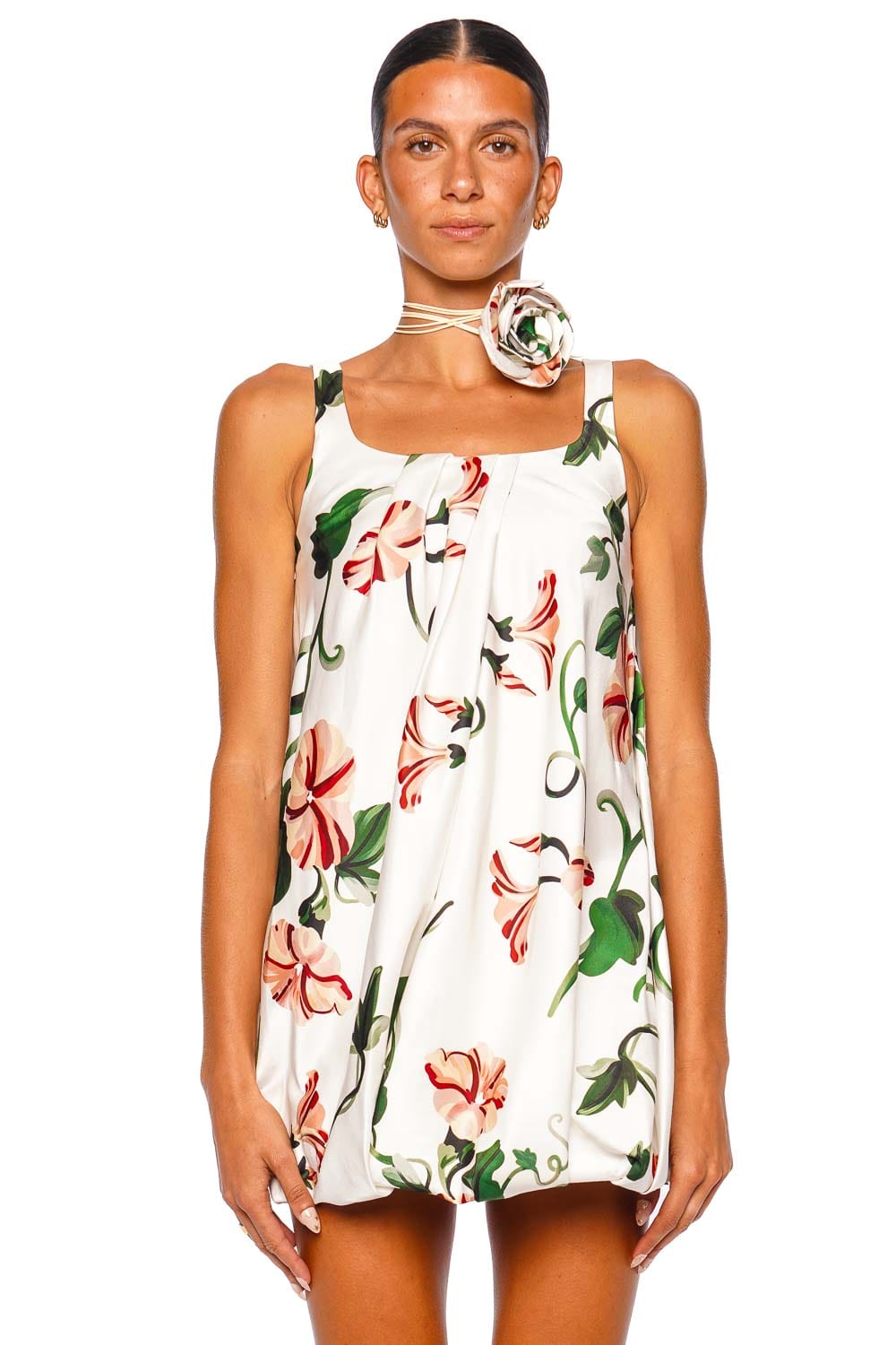 LEO LIN Suki Puff Vine Print Sleeveless Mini Dress