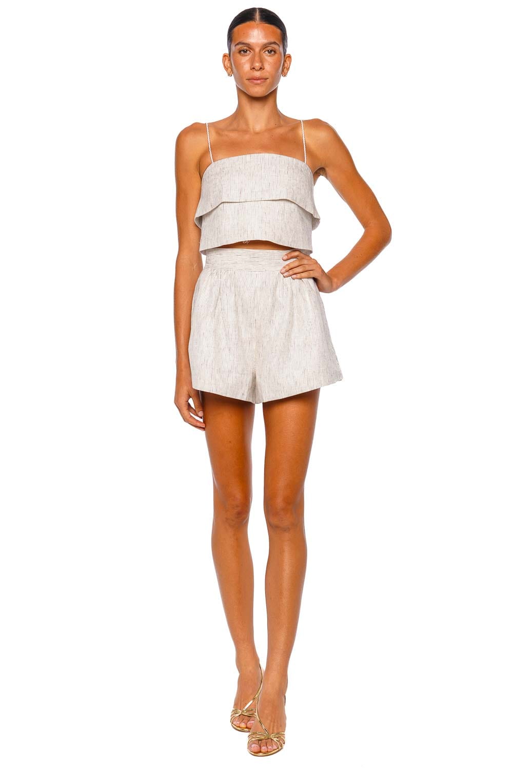 Shona Joy Alto White Pinstripe High Waisted Shorts