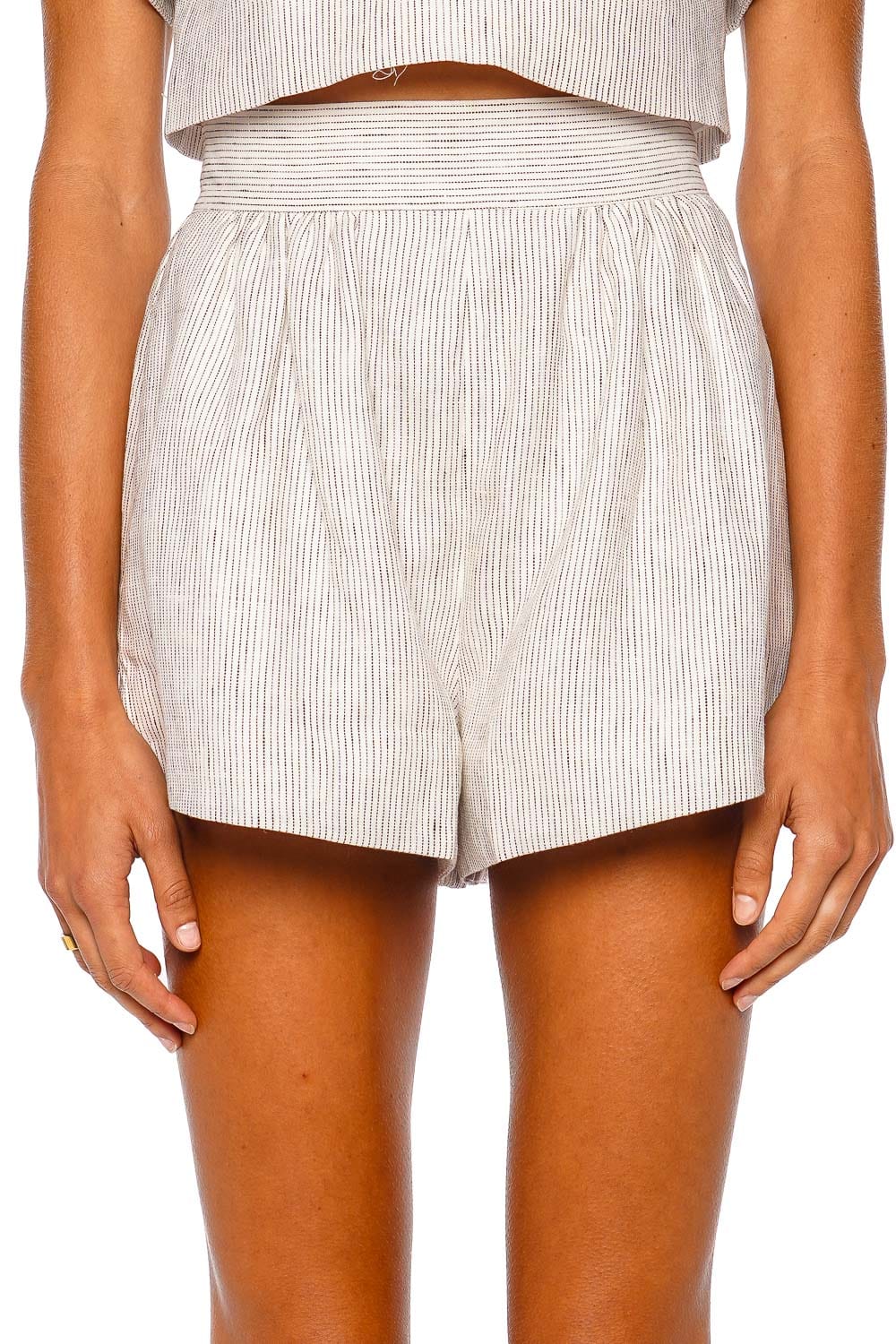 Shona Joy Alto White Pinstripe High Waisted Shorts