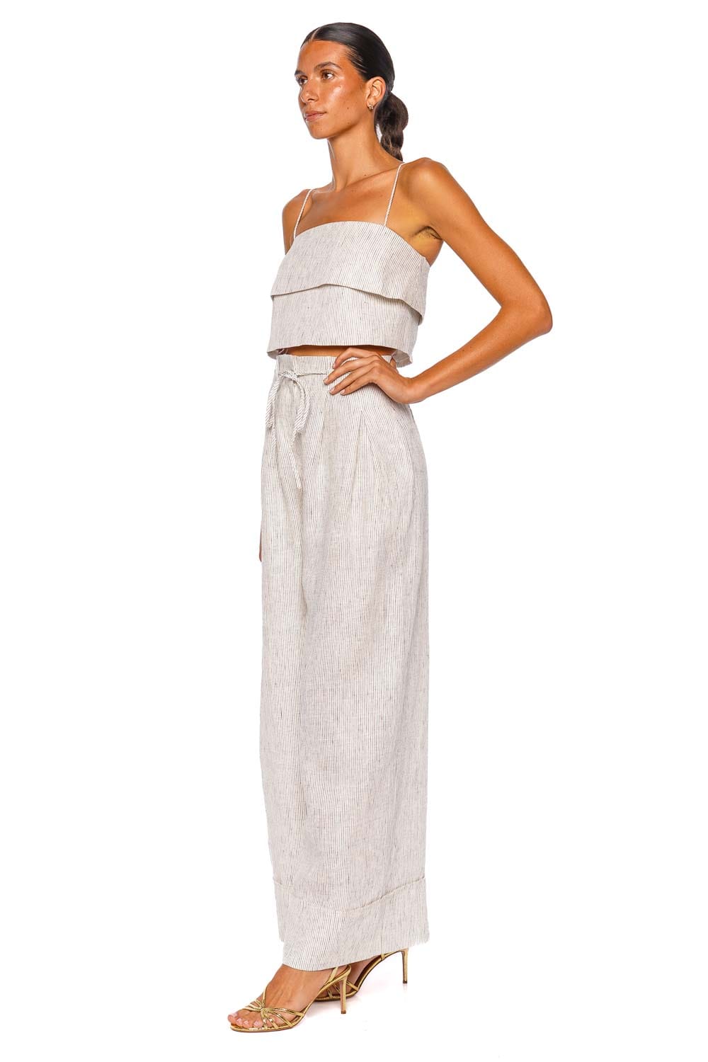 Shona Joy Alto White Pinstripe High Waisted Wide Leg Pant