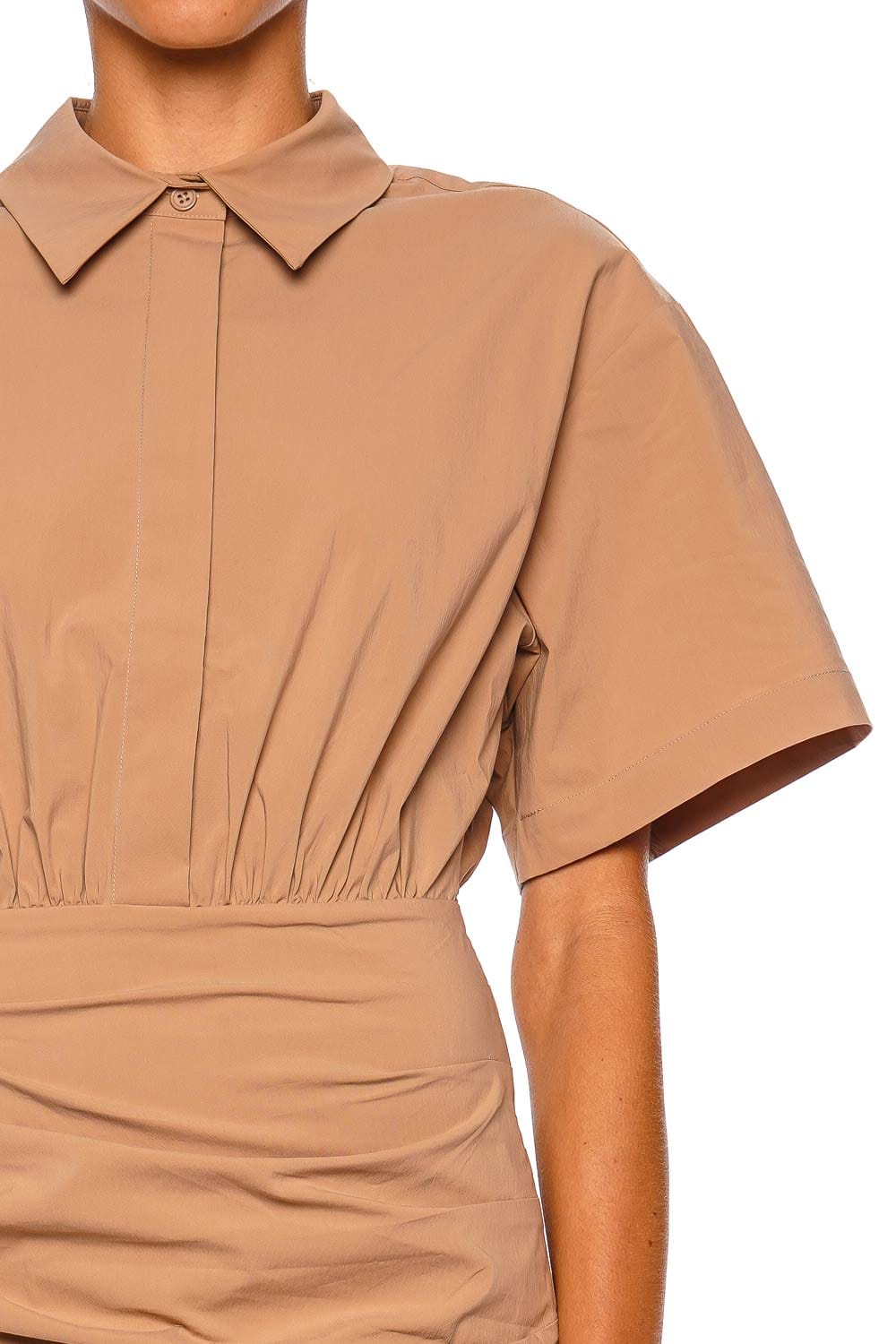 Shona Joy Campbell Clay Short Sleeve Collared Fitted Mini Dress