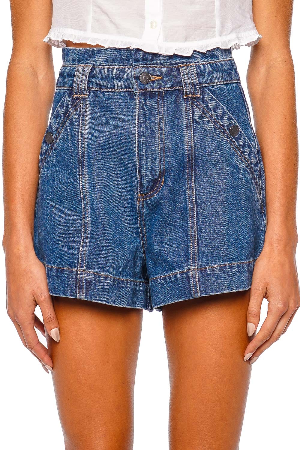 Shona Joy Raquel Vintage Blue High Waisted Flared Denim Shorts