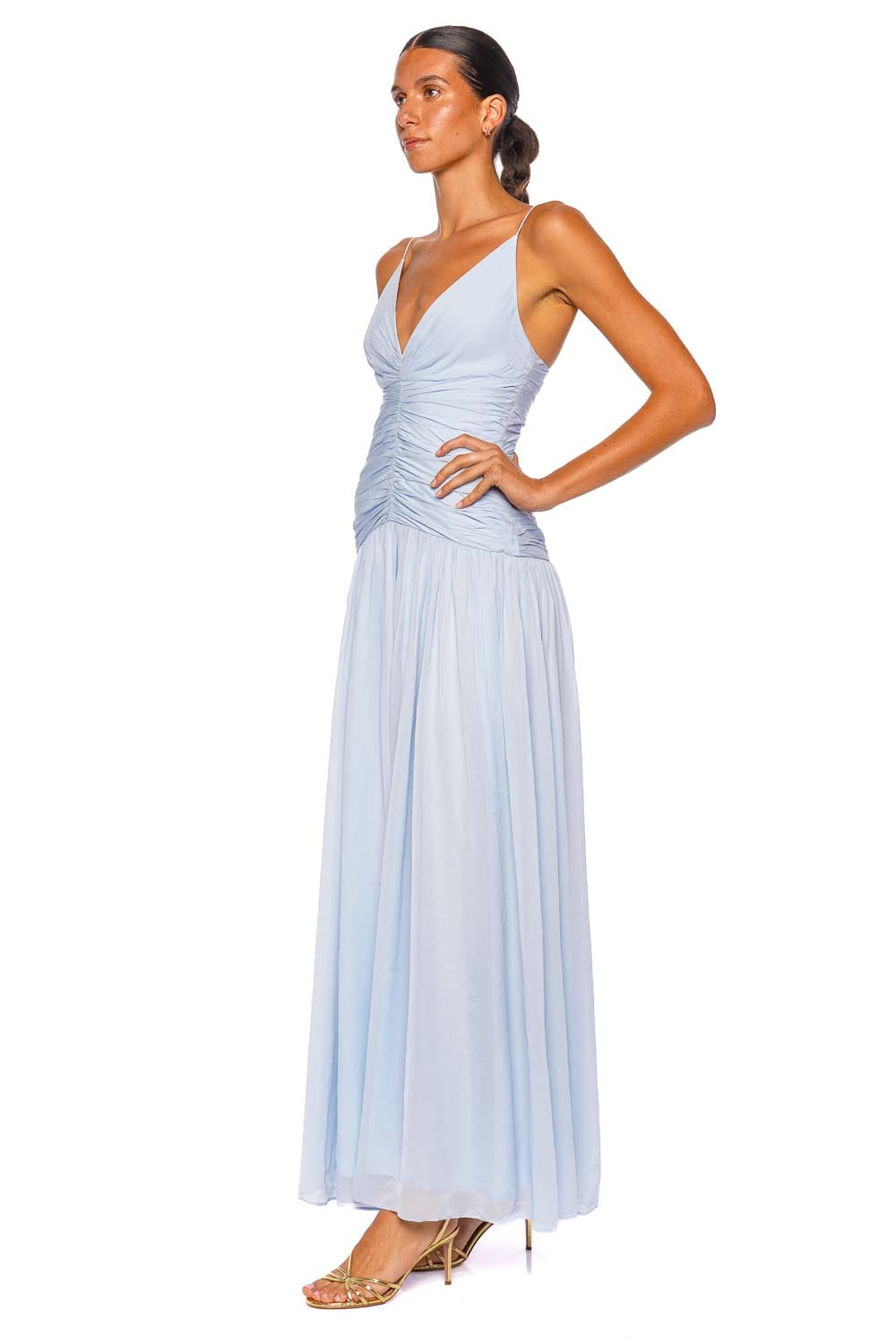 Shona Joy Juno Gathered Bodice Arcadian Blue Spaghetti Strap Maxi Dress