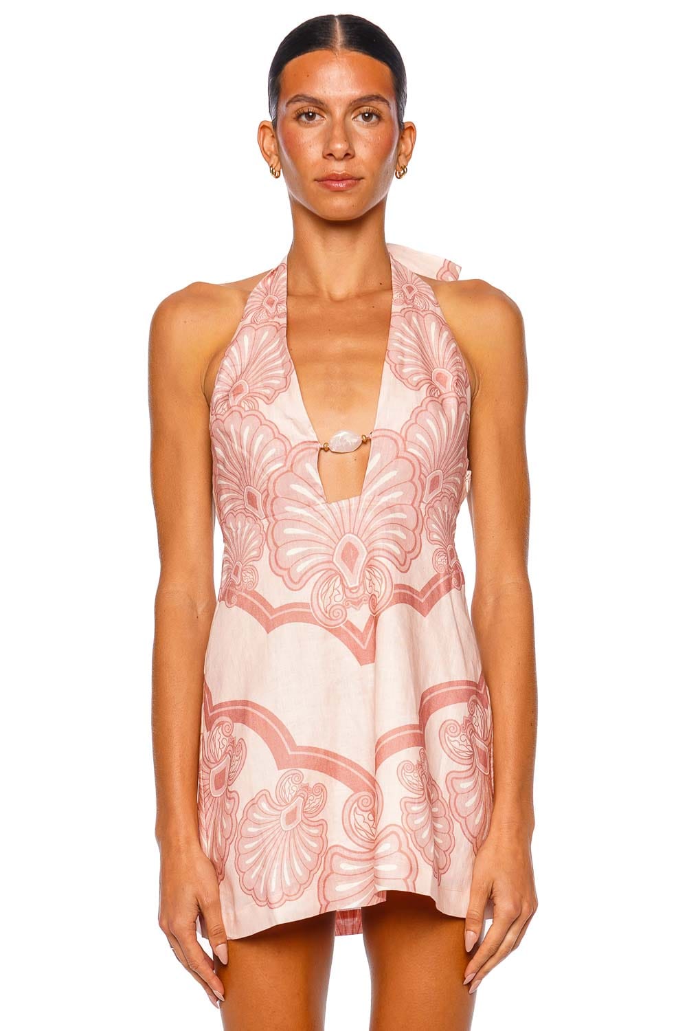Shani Shemer Rae Pink Shell Print Halter Mini Dress