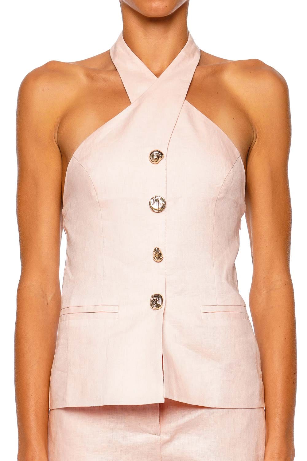 Shani Shemer Mia Pink Blush Halter Neck Sleeveless Top