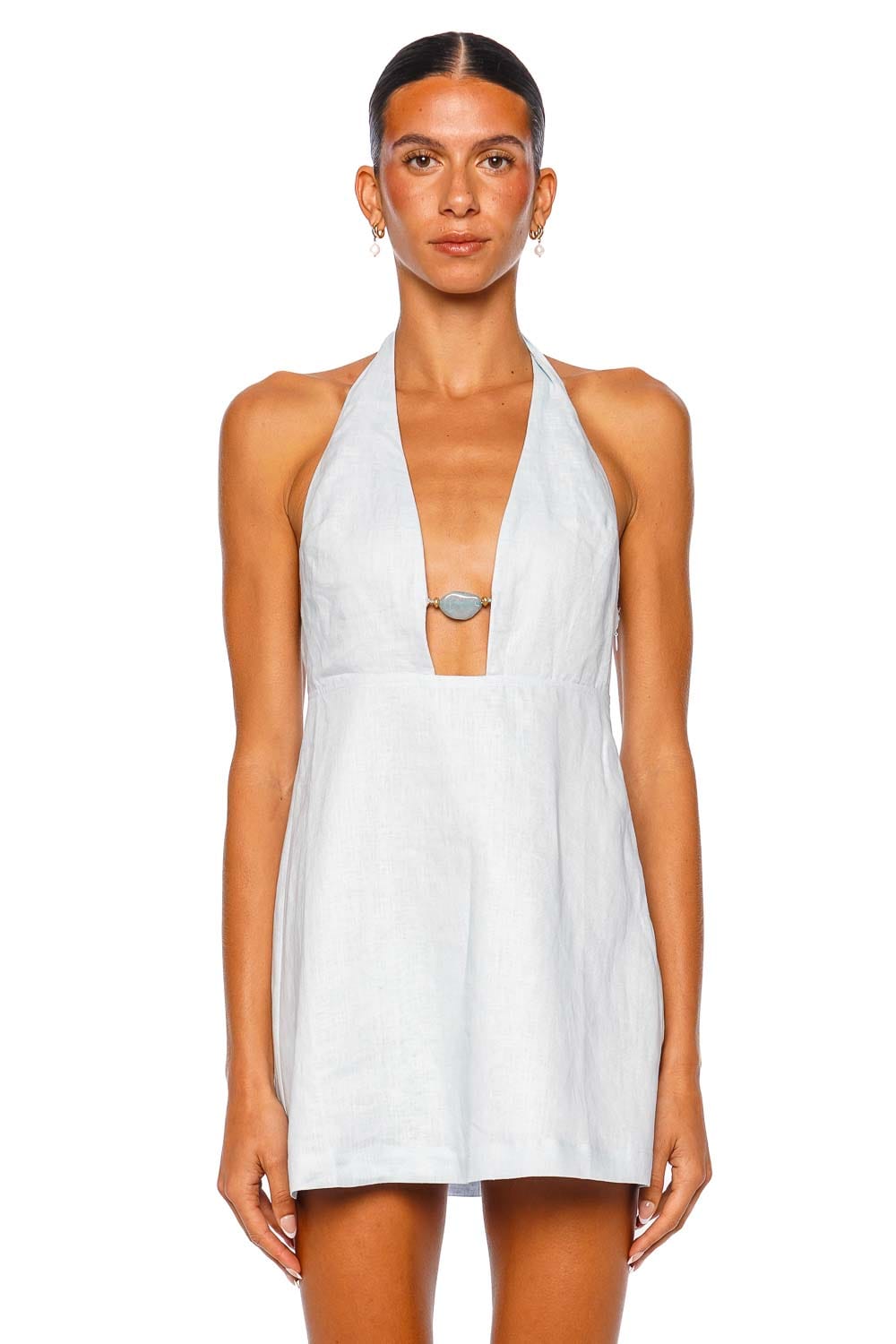Shani Shemer Rae Aqua Blue Halter Mini Dress