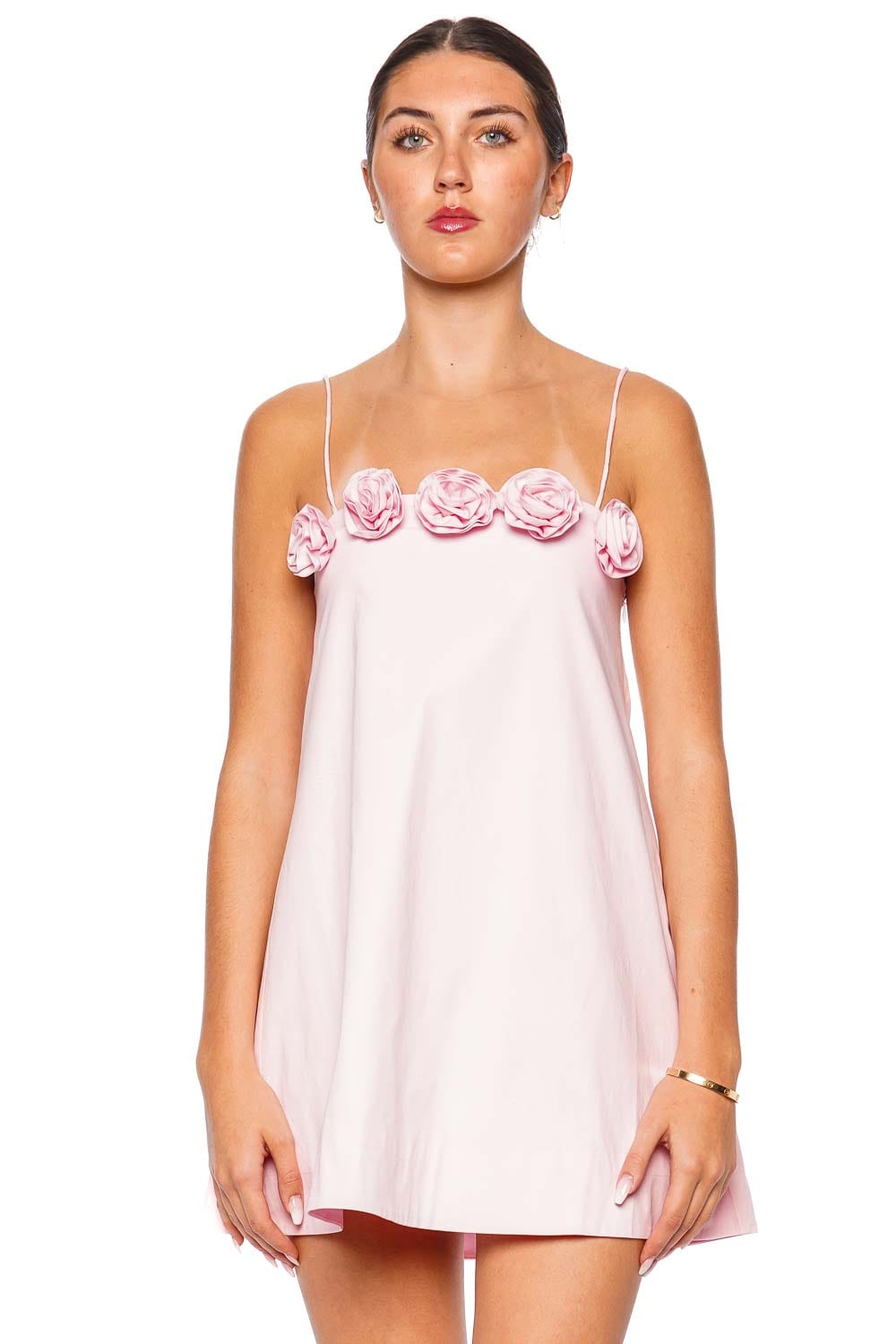 Caroline Constas Vera Peony Pink Mini Dress with Floral Appliqué