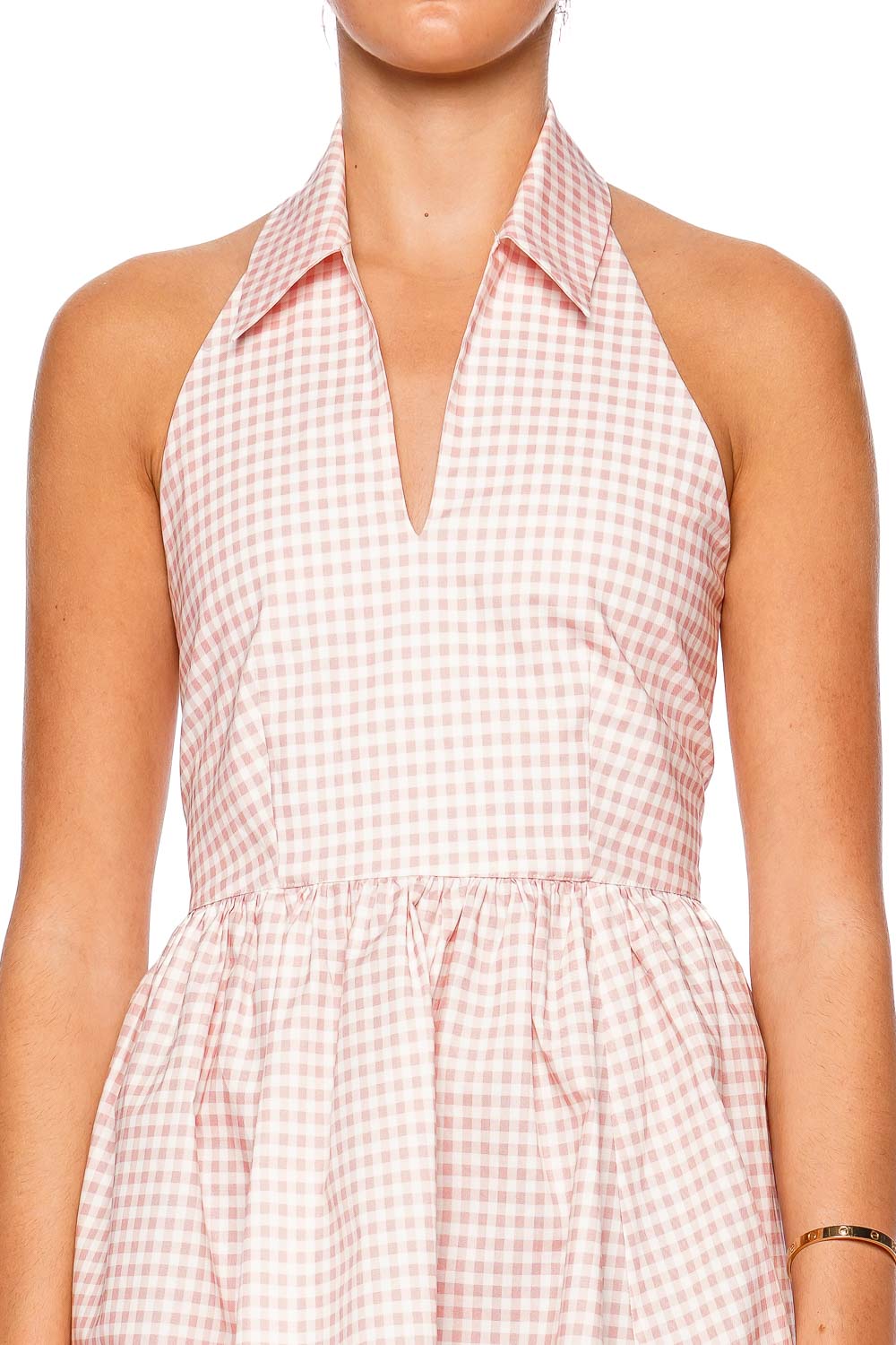 Caroline Constas Aya Peony Pink Halter Gingham Mini Dress