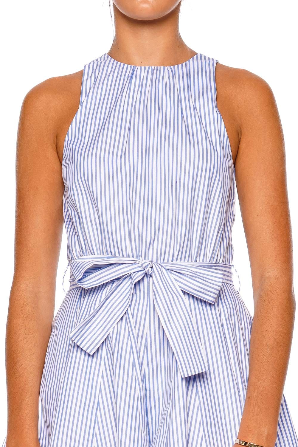 Lara Blue Striped Belted Sleeveless Romper