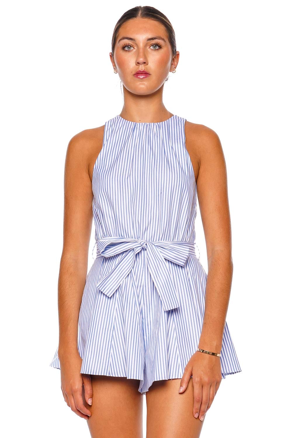 Caroline Constas Lara Blue White Sleeveless Striped Romper