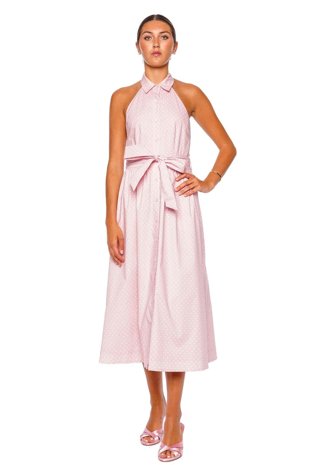 Caroline Constas Hadley Pink Halter Midi Dress