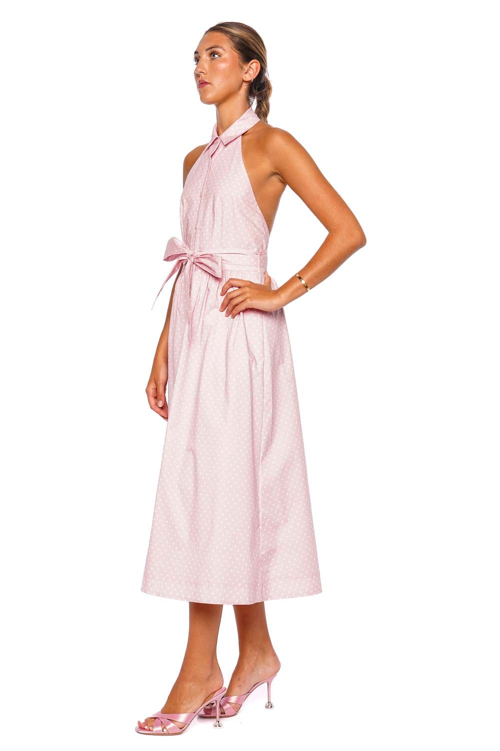 Caroline Constas Hadley Pink Halter Midi Dress