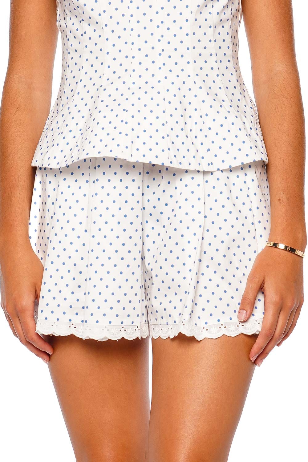 Caroline Constas Penelope White Periwinkle Polka Dot Shorts