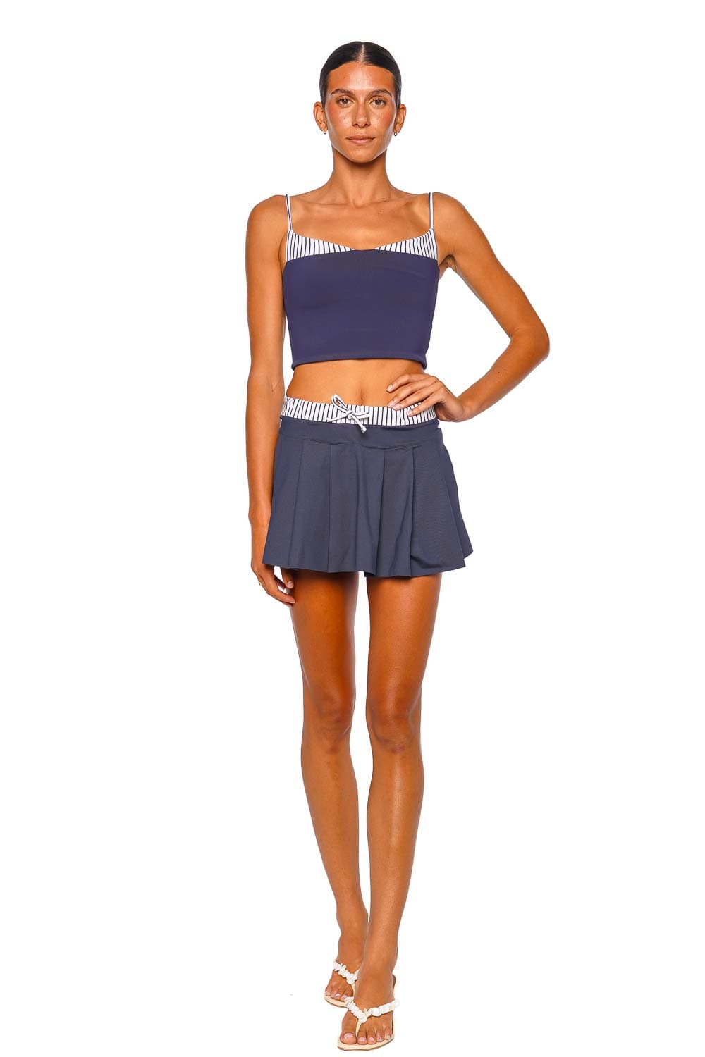 Port de Bras Anne Navy Pleated Mini Skirt