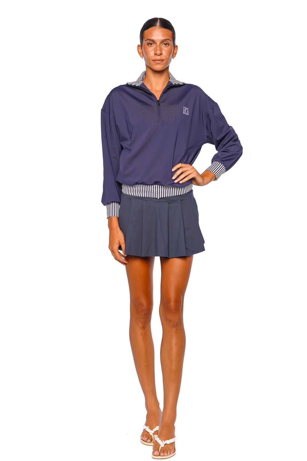 Port de Bras Signature Sweater Navy Long Sleeve Half Zip Pullover