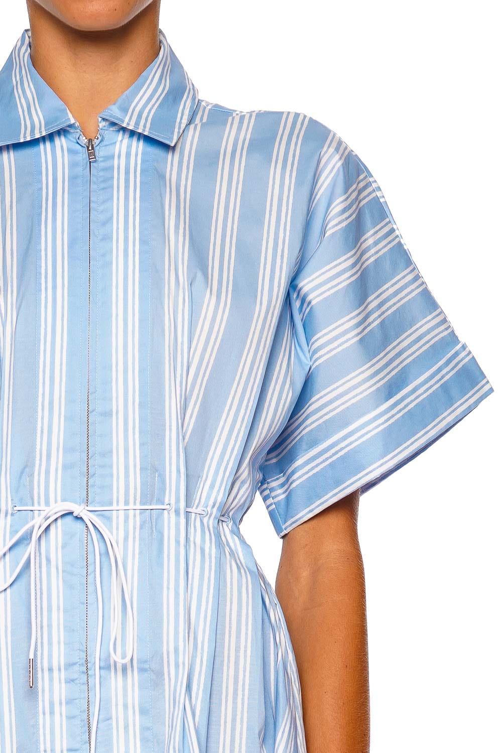 blue and white striped collar dress Staud Cori Ventura Stripe Short Sleeve Mini Dress